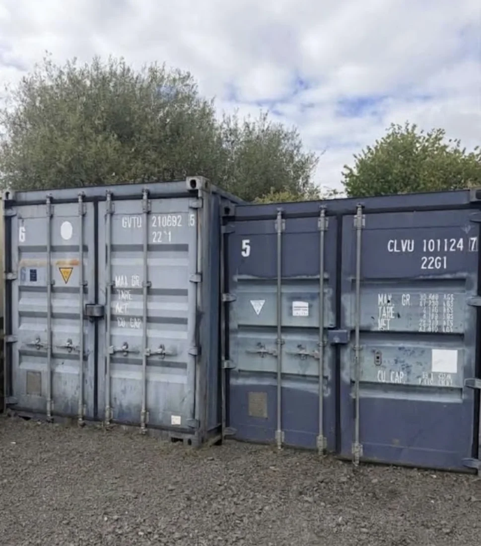 Shipping containers at the storage site, including the available 20ft container